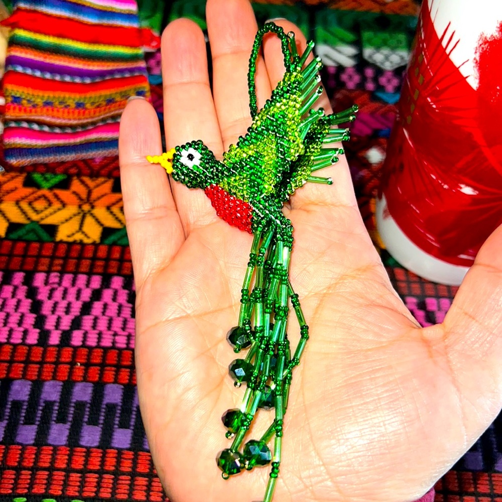 QUETZAL Bird or Hummingbird beaded charm Artisan made 5 inch long Guatemala - Picture 2 of 11